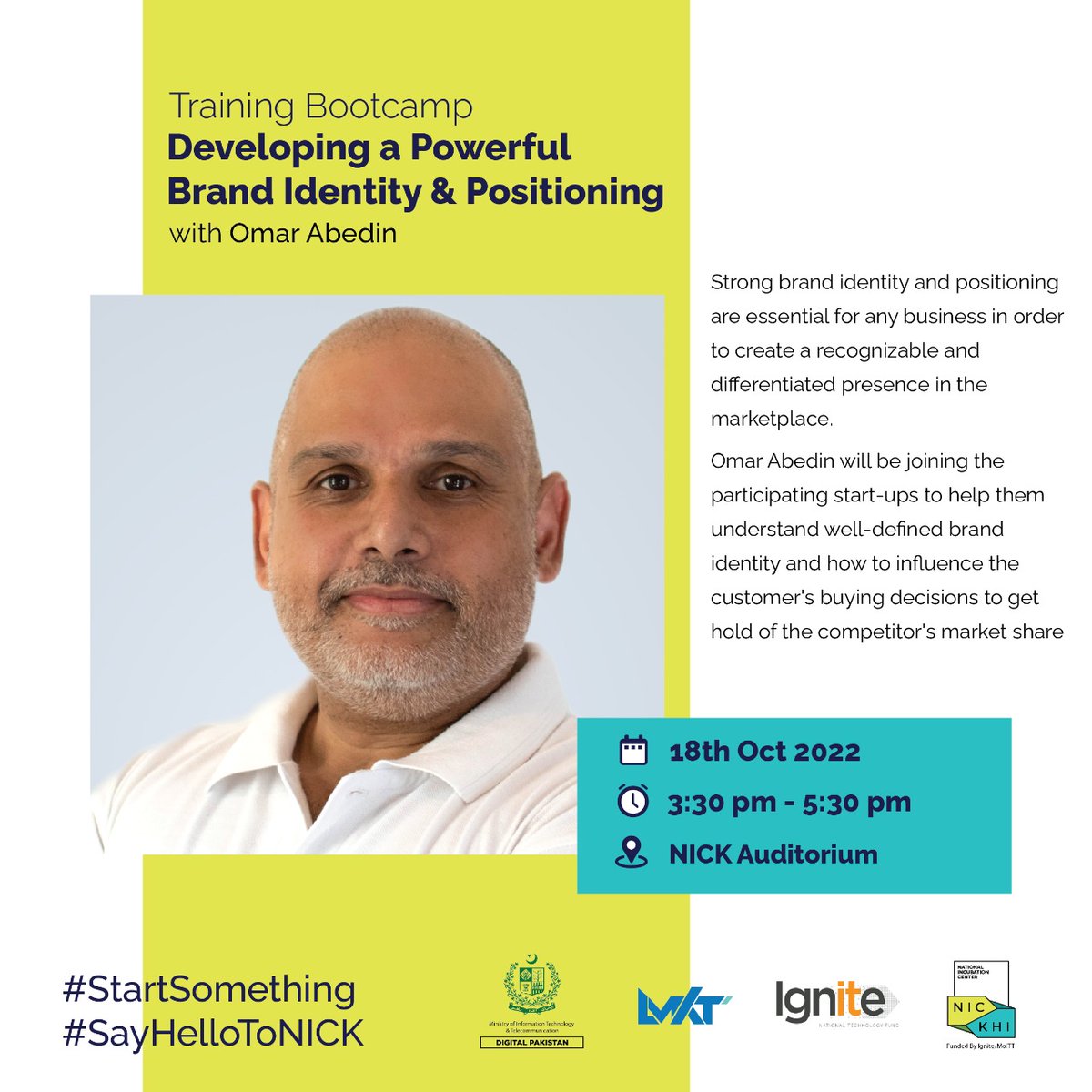 NIC_Karachi's tweet photo. To create a recognizable and differentiated presence in the marketplace, it is essential for businesses to have a strong brand identity and positioning.Omar Abedin will be joining the participating start-ups to help them understand well-defined brand identity.
Β
#SayHelloToNICK https://t.co/El6OCqAB6I