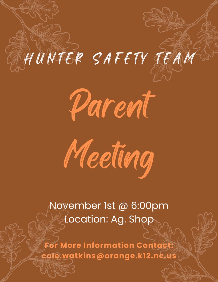 ohs_ncffa's tweet photo. Hunter safety parent meeting, November 1st! https://t.co/WRtLGuXfUr