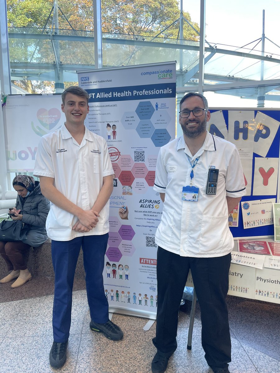 CHFT AHPs (@chft_ahps) on Twitter photo Thank you to our Physiotherapist and the Physiotherapy student from <a href="/HuddersfieldUni/">University of Huddersfield</a> for your help to raise awareness of AHPs!!
@AlliesAspiring <a href="/thecspstudents/">CSP Students</a> #grownyourownworkforce Thank you to our Physiotherapist and the Physiotherapy student from <a href="/HuddersfieldUni/">University of Huddersfield</a> for your help to raise awareness of AHPs!!
@AlliesAspiring <a href="/thecspstudents/">CSP Students</a> #grownyourownworkforce