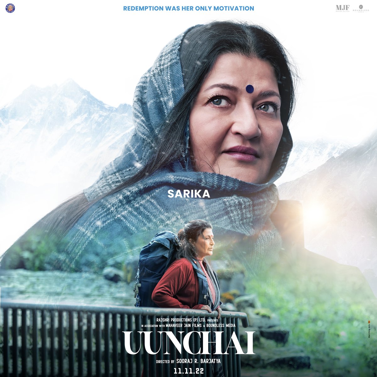 CarnivalCin's tweet photo. Presenting Sarika as Mala Trivedi in the upcoming movie - #Uunchai!

Embark on a journey of redemption in a #CarnivalCinemas near you from 11.11.22
#SoorajBarjatya I
@amitabhbachchan |@anupampkher
@boman_irani | @neena_gupta | #Sarika
@parineetichopra| #MahaveerJain https://t.co/mHlIihBEtb