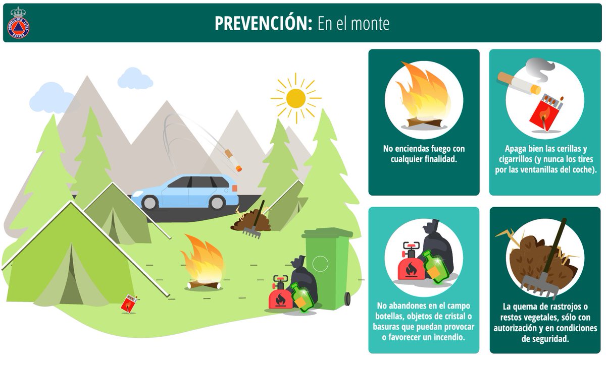 proteccioncivil's tweet image. 📢Durante el fin de semana, hay previsión de un incremento del riesgo de🔥#IIFF, especialmente en zonas del norte peninsular.

⚠️Mucha precaución👇
❌No enciendas fuego en el monte
➡️Si👀🔥o humo👉☎️📱1⃣1⃣2⃣

#ProtecciónCivil