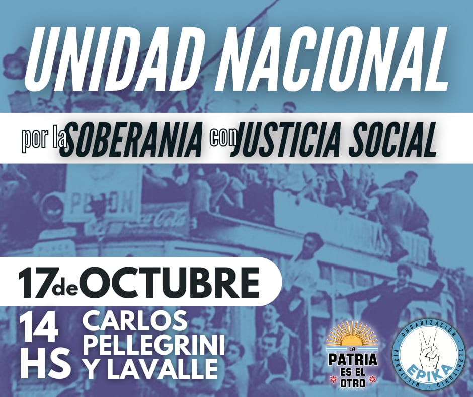 atekaifayomi's tweet photo. convocamos a la marcha del próximo 17 de octubre en Plaza de Mayo, bajo la consigna “Unidad nacional por la soberanía y la justicia social”.#Épika
#Cristina2023
#LaPatriaEsElOtro
#proyectosur
Damian Rilo
Alejandro Palacios
Andrés "Cuervo" Larroque Jorge Romero
@jorgeghosn https://t.co/C5K5JjMcJF