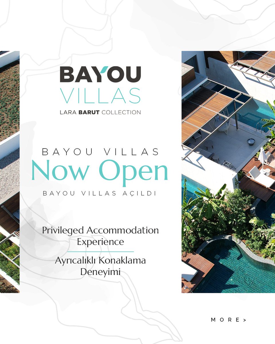 BarutHotelsTR's tweet photo. Bayou Villas is now open. 

Being innovative, unique and beyond dreams, BAYOU Villas host its guests at 24 private villas in an area of 25 thousand m2.

📞 444 96 00

#BarutHotels #Bayouvillas #larabarutcollection #belongtoyou #seniniçin https://t.co/evytws7P4S
