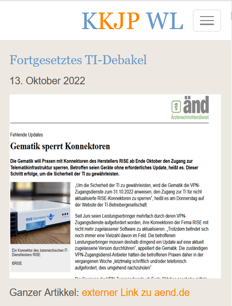 KJP_WL's tweet photo. https://t.co/sZukBFElI2
Nur Ärger und kein Nutzen mit der #TI 
Schluss mit dem Zwang! 
Schluss mit Straf-Abzügen von 2,5% bei Nicht-Anschluss an die TI seit 2019!
Für den Erhalt eines #menschlichen_Gesundheitssystems und eines #demokratischen_Miteinanders https://t.co/NaCNMqXlb9
