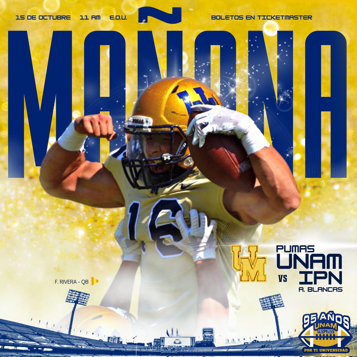 ¡ES MAÑANA!

Juego 06 ✅

PUMAS UNAM CU vs Águilas Blancas IPN

🗓️ | Sábado 15 octubre
⌚️ | 11 AM
🏟️ | EOU

Boletos en ticketmaster y la DGDU (a un costado del EOU)

Los esperamos <a href="/PumasCheerUNAM/">Pumas Cheer UNAM</a> <a href="/trejogaray/">Javier Trejo Garay</a> <a href="/UPE_UNAM/">UPE.UNAM</a> <a href="/UNAMPosgrado/">UNAM Posgrado</a> <a href="/ICAyCC_UNAM/">Inst de Ciencias de la Atmósfera y Cambio Climátic</a> <a href="/AcatlanPumas/">Pumas Acatlán Football</a>