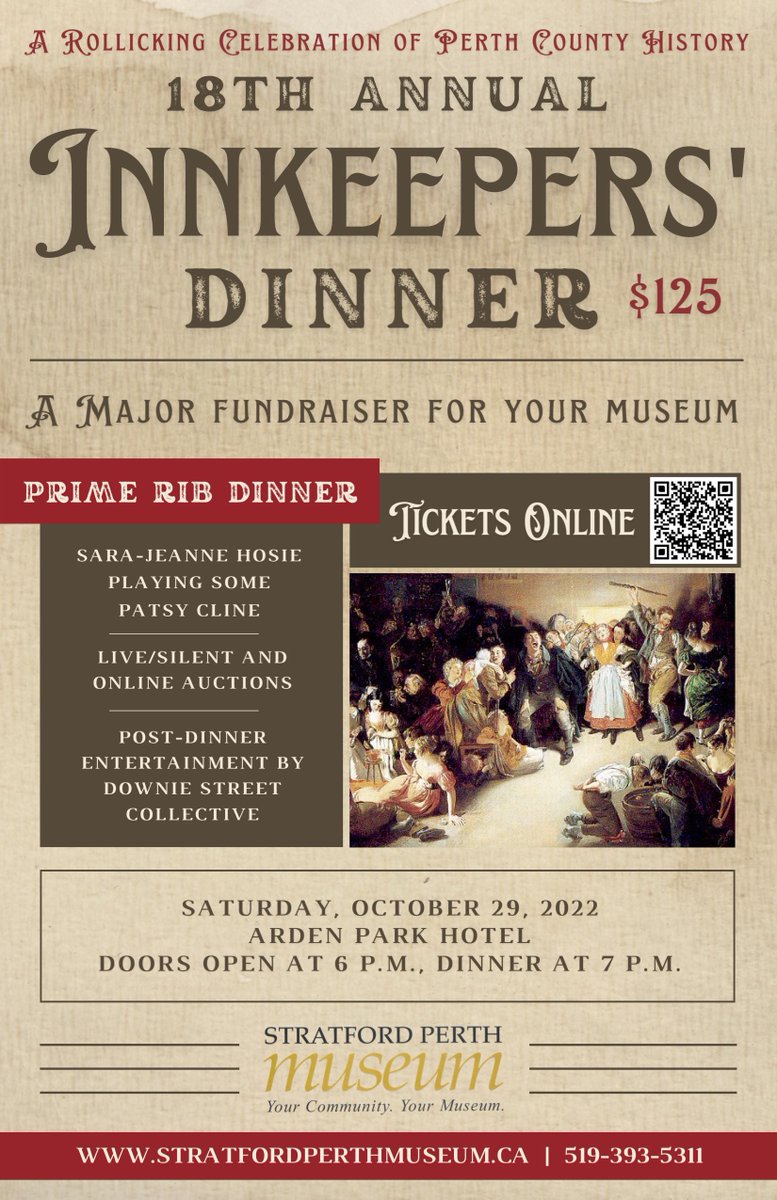 Just two weeks to the return of our Innkeepers' Dinner! Tickets available online but act now - this event always sells out!
stratfordperthmuseum.yapsody.com/event/index/74…