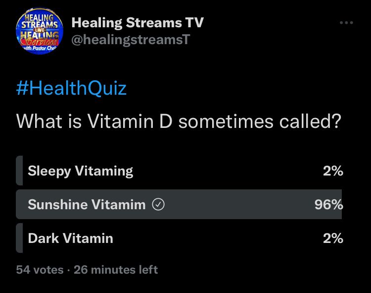 Thank you for participating in our #HealthQuiz 

Vitamin D is sometimes called the Sunshine Vitamin. 
If you selected that option, you are a winner!!💃

Make sure to set your calendar to participate next week Thursday. 
#TGIF #Fridaymood