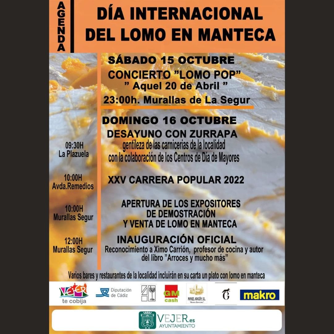 Este fin de semana, ven a Vejer a disfrutar del plato más típico de nuestra gastronomía: EL LOMO EN MANTECA. Aquí tenéis la programación ¡Os esperamos!