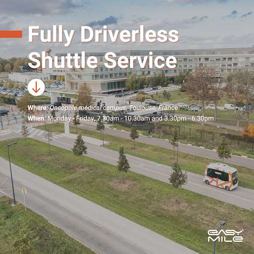 Easy_Mile's tweet photo. #EasyMile's solutions provide an #efficient service ⏲️ At this medical campus in #Toulouse our #fullydriverless, #remotelysupervized shuttle connects the parking to the main entrance Monday to Friday, 7.30am - 10.30 and 3.30pm - 6.30pm 🇫🇷 https://t.co/4LGBJMDfwj