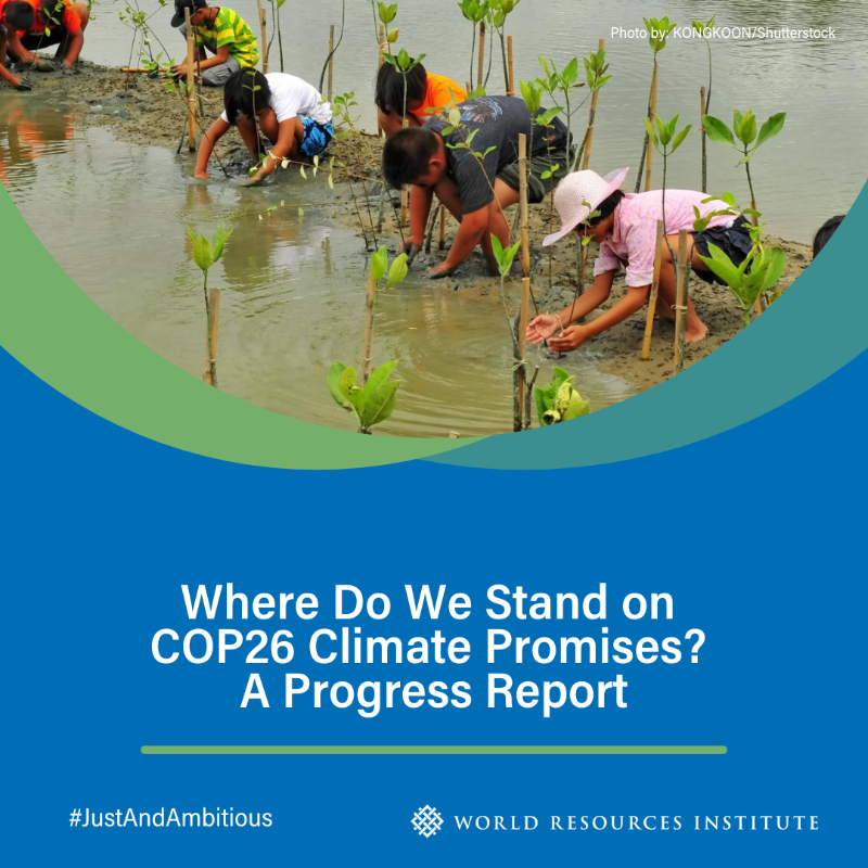 WRIClimate's tweet photo. As the world prepares for #COP27, where do we stand on the flurry of climate commitments made just one year ago?

In a new @WorldResources article, experts track progress on COP26 climate commitments:
