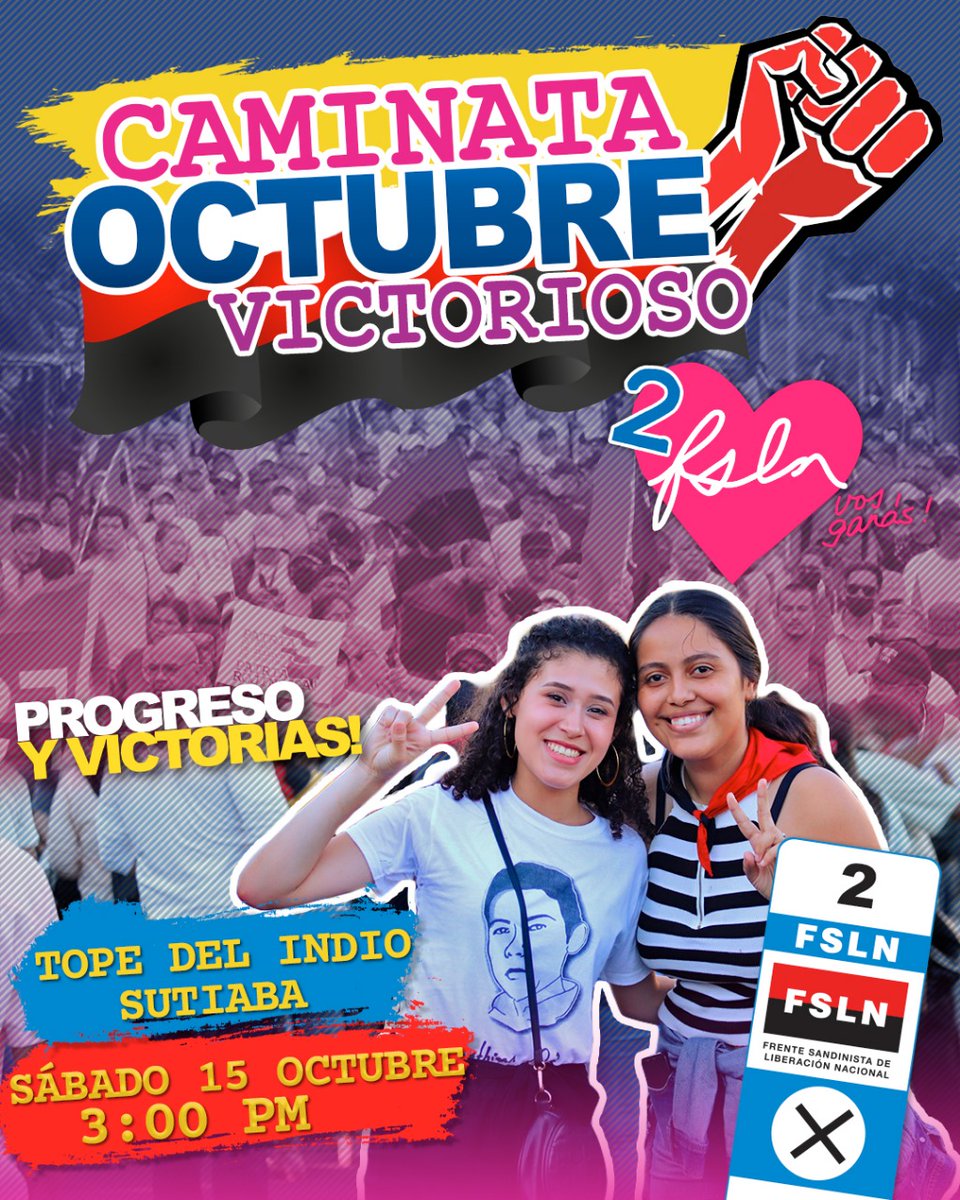‼️ GRAN PUEBLO, GRANDES VICTORIAS ‼️

Nos convocamos todos y todas a caminar con la Fuerza de Pueblo que Vence en Celebración de Octubre mes de tantas Victorias ❤️🖤✊🏼 #OctubreVictorioso #ProgresoYVictorias @LeonPrimeraCap1 <a href="/SilvioSaenz/">Silvio Javier Sáenz Rojas. 42/19🔴⚫</a> <a href="/siproesunanleon/">SIPROES UNAN -León</a> <a href="/CadenasUve/">UVE-CRISTHIAM CADENAS🔴⚫</a>