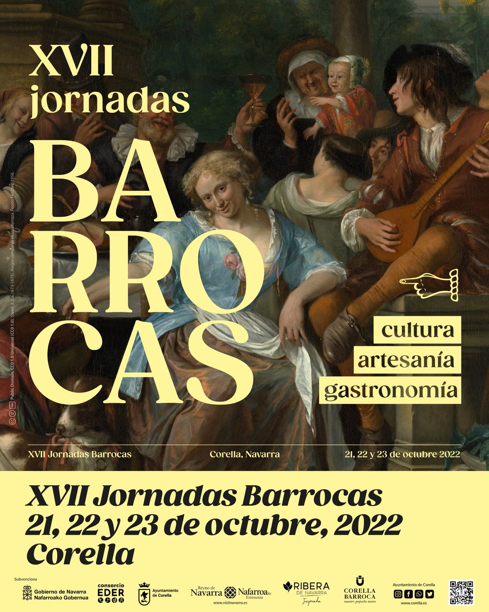 ¿Te apasiona el #barroco? Si es así, no te pierdas este evento. Durante los días 21,22 y 23 de Octubre #Corella celebra sus XVII Jornadas Barrocas que convierten a esta localidad ribera en un verdadero museo al aire libre.

Toda la programación aquí👉turismoriberanavarra.com/es/seccion/Eve…
