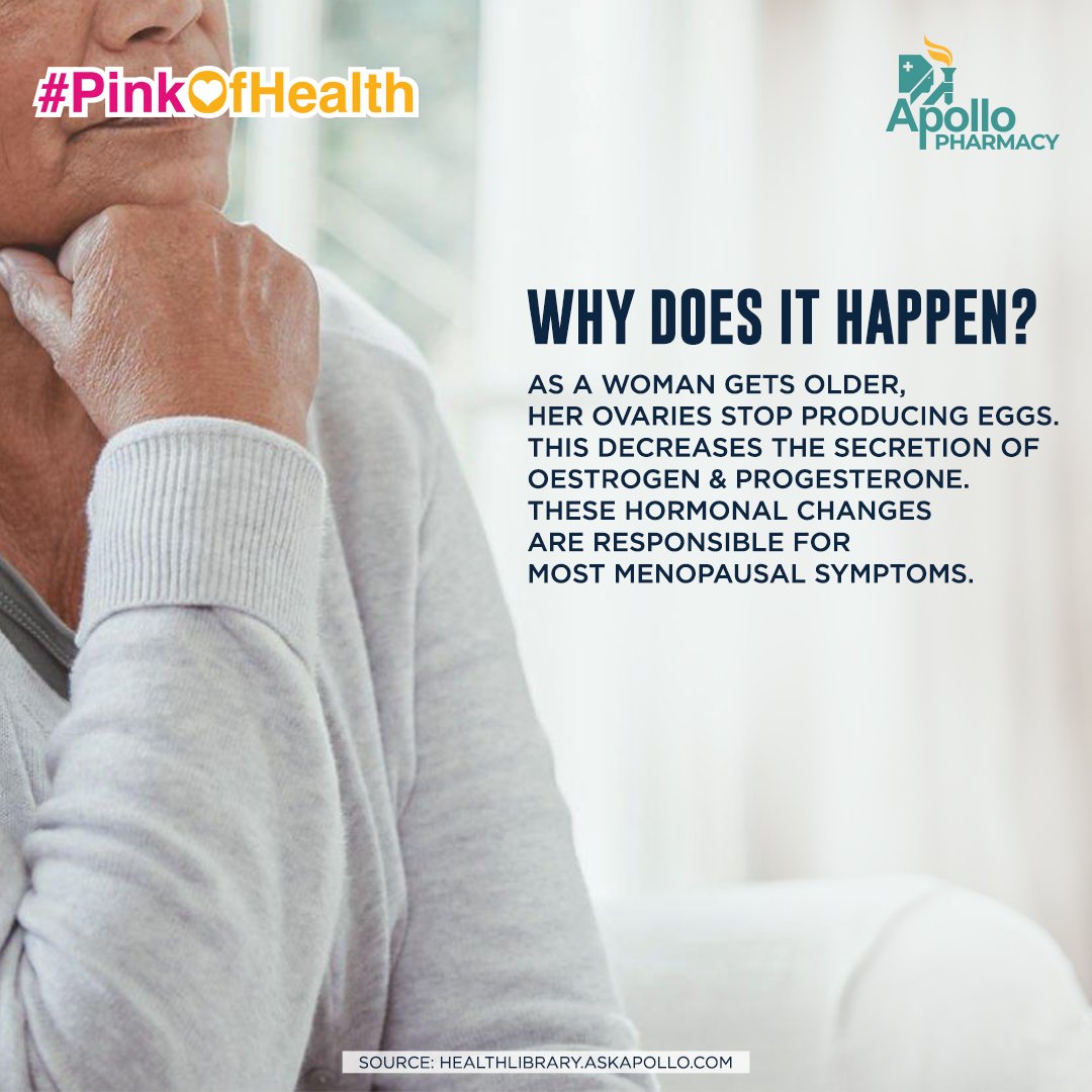 ApolloPharmacy's tweet photo. Menopause refers to the end of a womanβs #MenstrualCycle when she loses her ability to conceive. Due to hormonal changes, this time can be a challenging one. Knowing the symptoms of menopause can help you be prepared & go through this time with ease.
#ApolloPharmacy #PinkOfHealth https://t.co/IM7U8vio5a