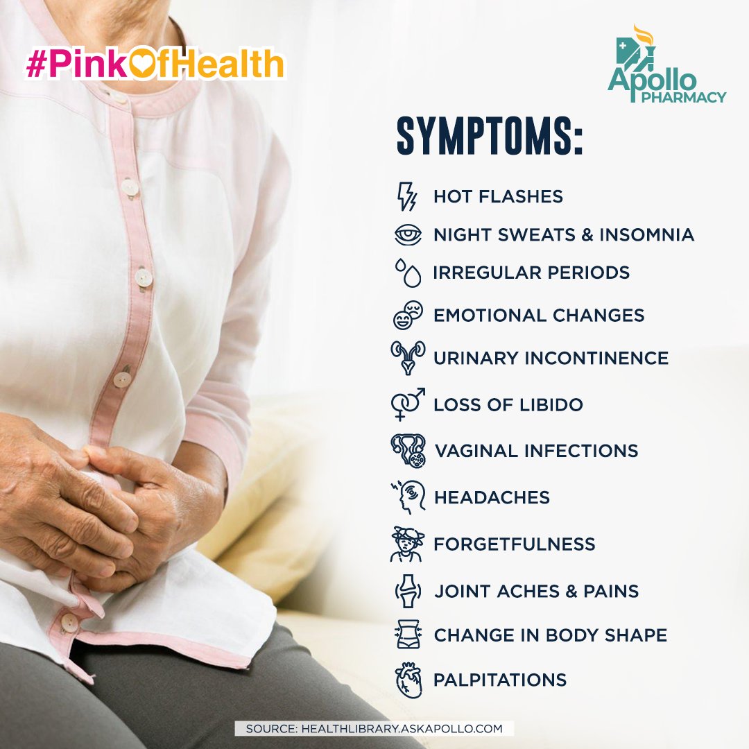 ApolloPharmacy's tweet photo. Menopause refers to the end of a womanβs #MenstrualCycle when she loses her ability to conceive. Due to hormonal changes, this time can be a challenging one. Knowing the symptoms of menopause can help you be prepared & go through this time with ease.
#ApolloPharmacy #PinkOfHealth https://t.co/IM7U8vio5a