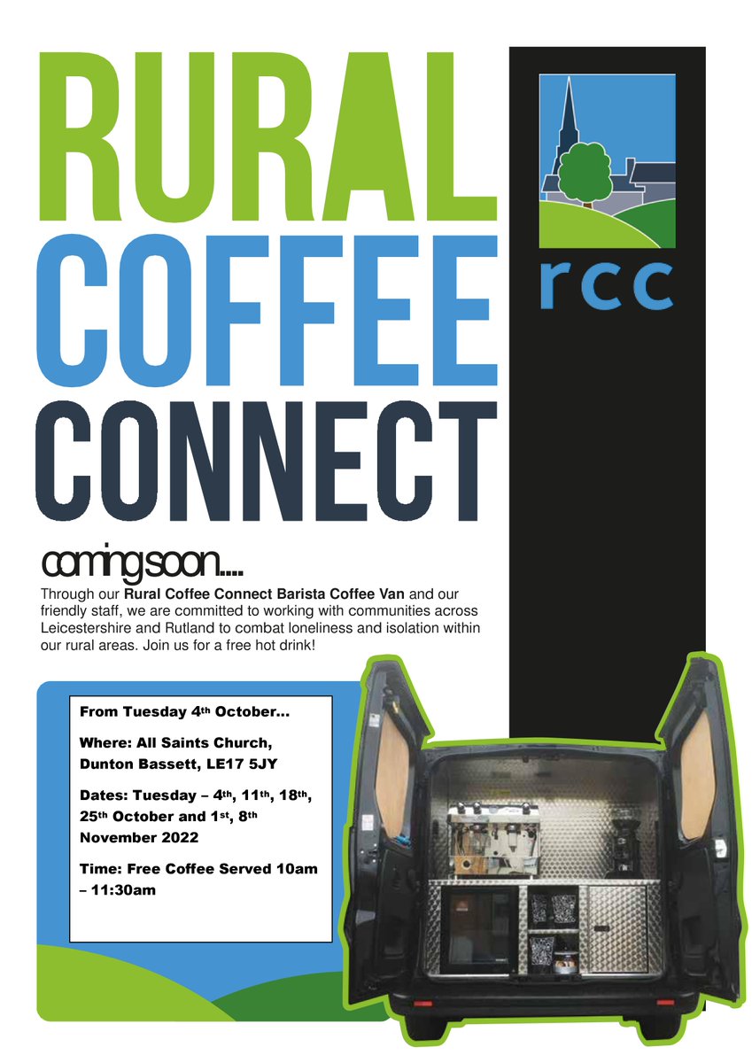 YourRCC's tweet photo. We're back at All Saints Church, Dunton Bassett in the morning (Tuesday). Pop along between 10am - 11:30am for a free cuppa and a chat. We have a few more weeks in this location so pop the dates in your diary! #CoffeeChatSmile #RuralCoffeeConnect https://t.co/A7aBvZEXGu