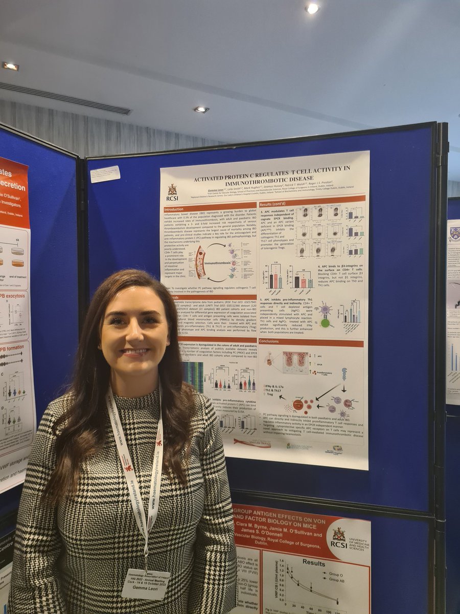 Congratulations also to Gemma Leon from our lab who is presenting her poster at the Haematology Association of Ireland conference today on APC regulation of T cell activation!! @IrishCtrVascBio @RCSIPharmBioMol @RCSI_Irl @RCSI_Research