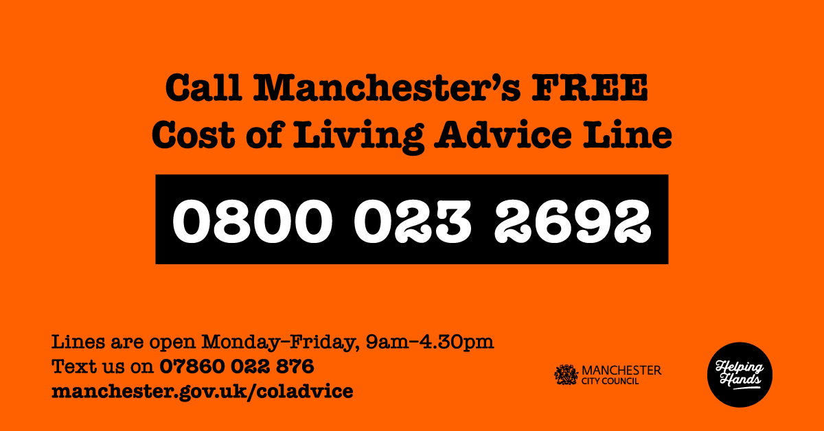 At a time of uncertainty it's reassuring to know there's a support line open and available now. 

Let's make sure all Greater Manchester residents are in the know. 

#CostOfLiving #Support #GreaterManchester