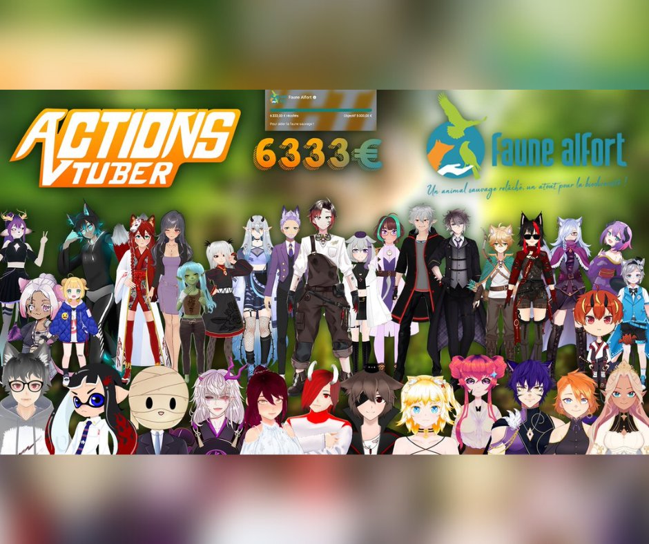 FauneAlfort's tweet photo. [ 🎮 @ActionsVtuber ]
Le week-end dernier, une formidable équipe de #VtuberFR , a récolté 6 333€ pour Faune Alfort.
Initié et organisé par le Vtuber, @Nixsper  ils ont été 33 Vtuber a streamé sur la plateforme Twitch tout le week-end.
Merci infiniment 🦊🦊 https://t.co/f2DCbizUGO