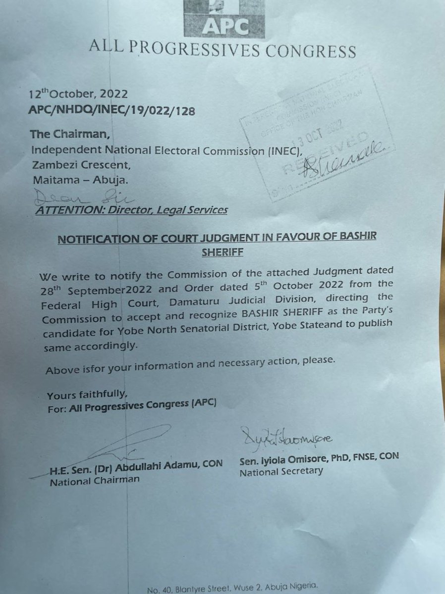 SaharaReporters's tweet photo. BREAKING: Ruling APC Makes U-turn After Court Order, Asks Electoral Body, INEC To Replace Nigerian Senate President Lawan With Machina As Yobe North Senatorial Candidate | Sahara Reporters https://t.co/nKyHpWHzpf https://t.co/bYw5GV3kZR