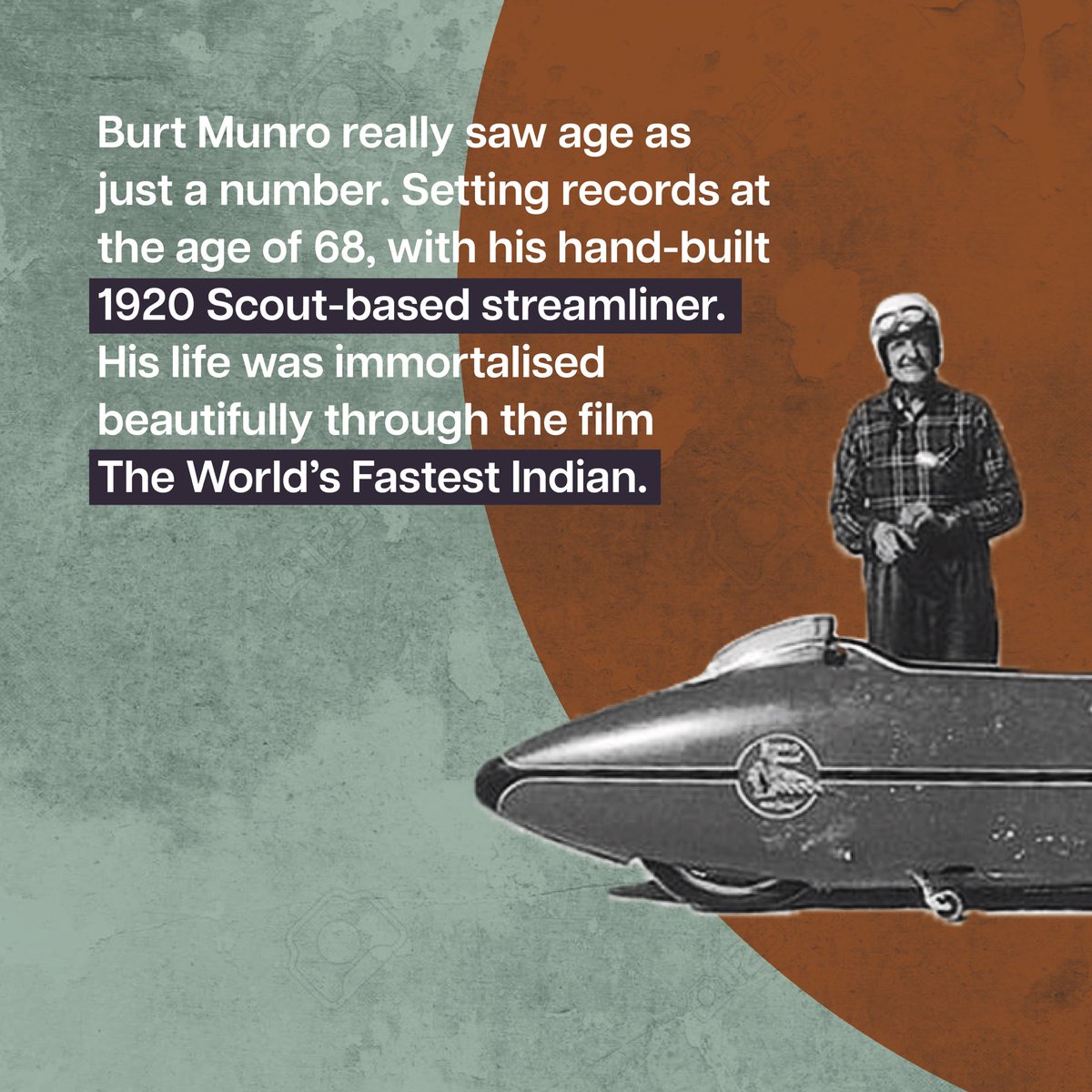 jawamotorcycles's tweet photo. A young 68-year-old Burt Munro shattered records with his hand-built Streamliner.
.
This motorsport legend inspires us that “it’s never too late”. Read on...

#JawaYezdiMotorcycles #JawaMotorcycles #YezdiForever #NotForTheSaintHearted #Classics #ClassicLegends #KnowYourLegend https://t.co/GUUtt63jF1