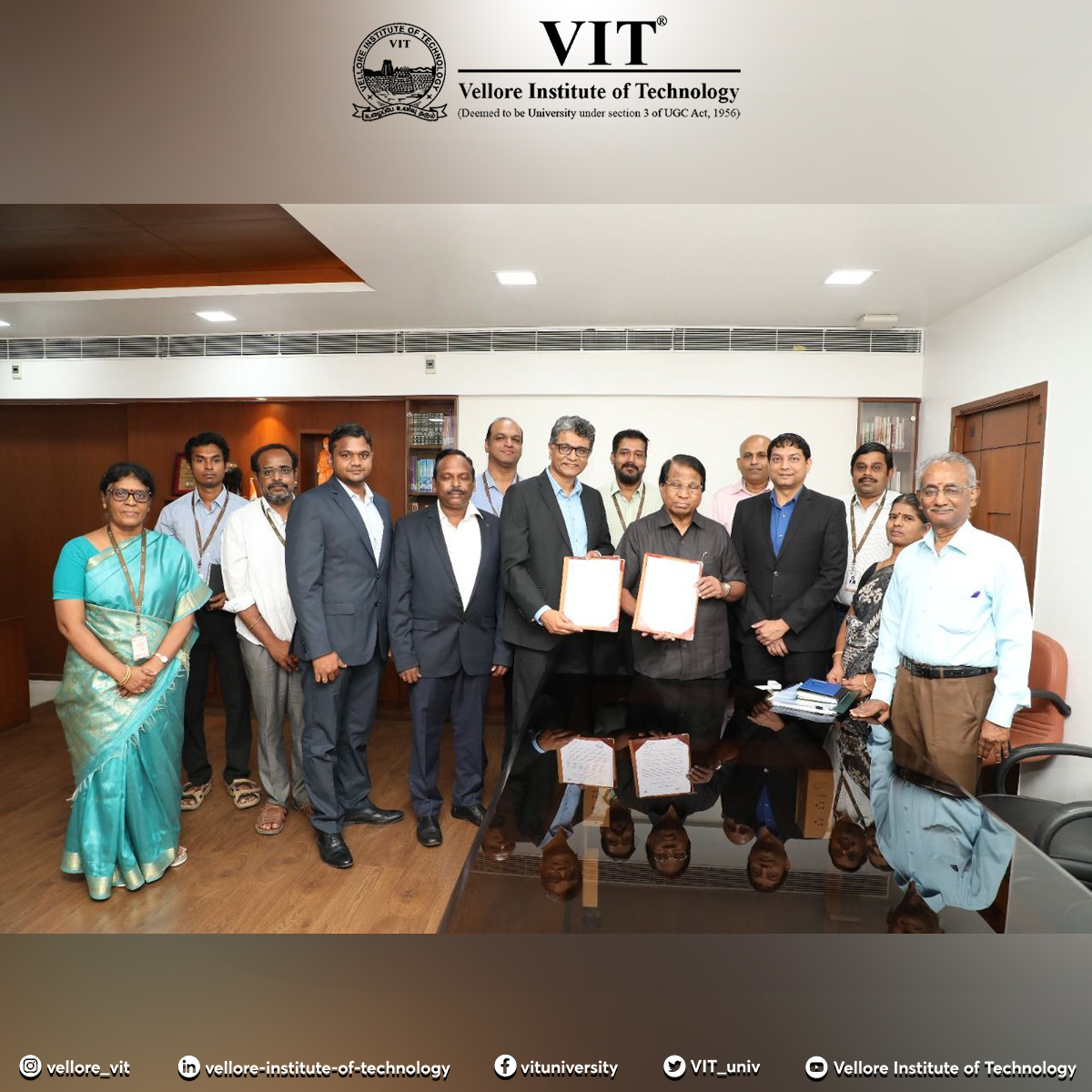 VIT_univ's tweet photo. An #MoU was signed between #VIT and L&T EduTech by Mr. Sabyasachi Das, CEO of L&T EduTech, and our Honourable Chancellor, Dr. G. Viswanathan, today. This MoU will empower students by making them job-ready.
#VelloreInstituteofTechnology #LarsenAndToubro #Engineering #LnTEduTech https://t.co/rBD6nBMpPs