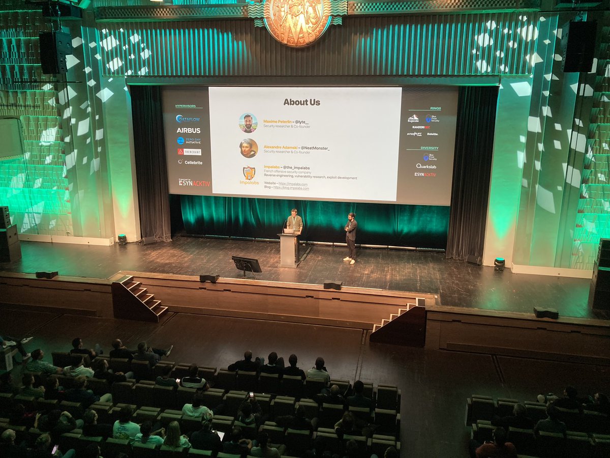 Lunch is over and now it’s time for Maxime Peterlin and Alexandre Adamski from <a href="/the_impalabs/">Impalabs</a> to talk about « Hara-Kirin: Dissecting the Privileged Components of Huawei Mobile Devices » 

#HEXACON2022