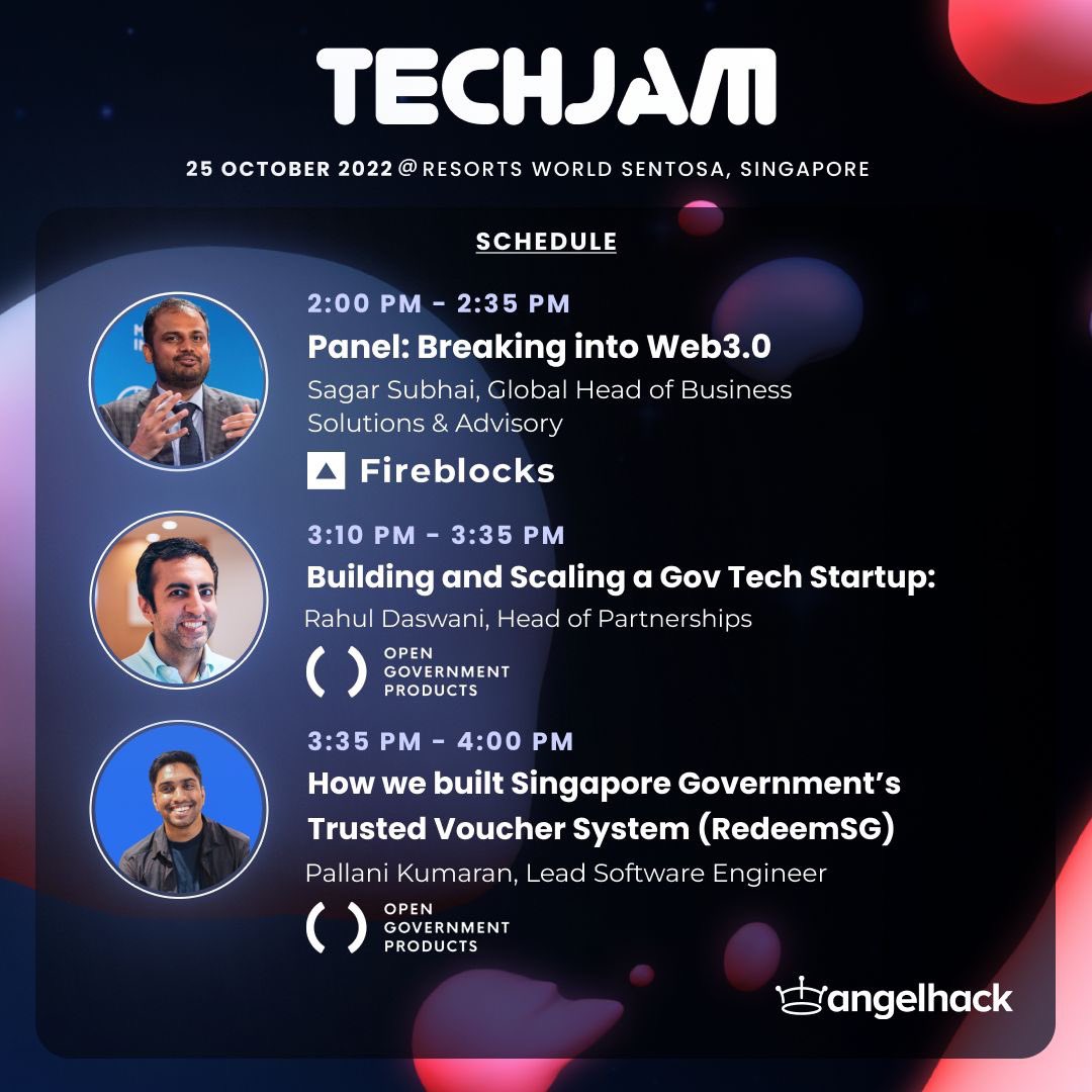 AngelHack's tweet photo. 🔥 We’re bringing you the full lineup for #TechJam2022!

Want to learn more about our esteemed panel experts, who include some of the leading innovators? Only less than 2 weeks left, so save yourself a spot today ➡️ https://t.co/2KlE6AIgLe

#SWITCH2022 #TechJamSingapore https://t.co/0t6TtvV2zR
