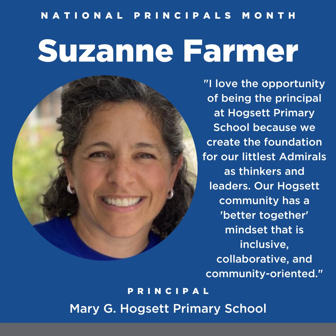 Continuing our celebration of school leaders for #NationalPrincipalsMonth, here's a spotlight on <a href="/maryghogsett/">Mary G. Hogsett Primary School</a> Principal Suzanne Farmer. Thank you for all you do to make a difference for our youngest Admirals! 💙🎉 #DISD