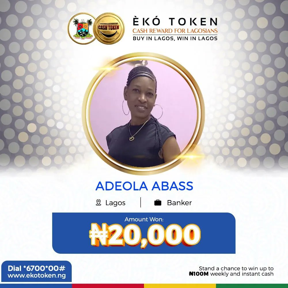 ekotokenng's tweet photo. Congratulations to some of our winners 🥳🥳

What are you waiting for?
@followlasg has made it possible. Just dial *6700*00# to enjoy the benefits of EkoToken. 

#lagosnigeria #lagosstate #EkoToken #cashrewards #winbig #luckywinner #tgif #fridayvibes https://t.co/x9hpVoB1zX