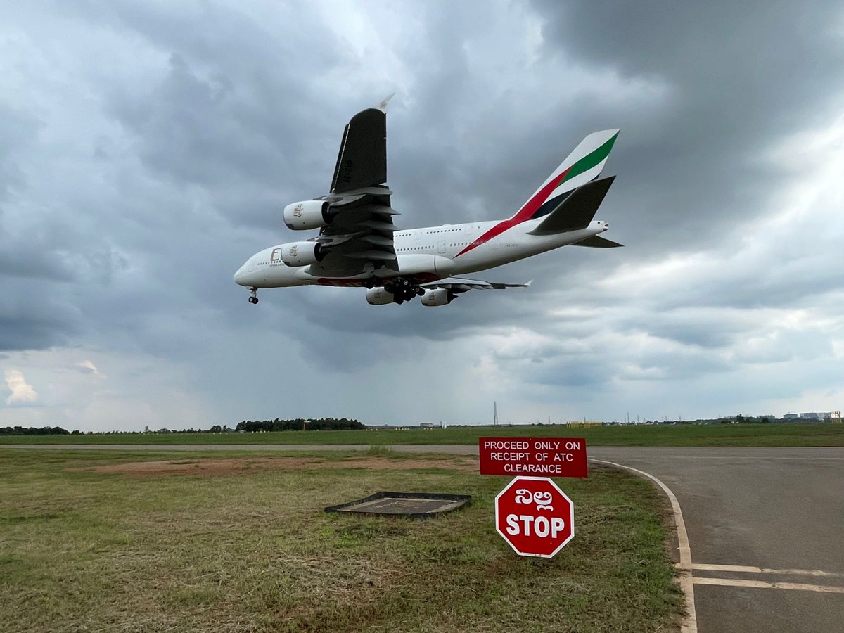 Shobhitjain88's tweet photo. What a beauty !!!
Wonderful moment to witness the landing of the "Whale of Skies" #EkA380 on to #BLRAirport south runway. Cheers to another milestone for #BlrConnects
Many more to go !!!
#AvGeek #airlines #airports #aviation #emiratesa380 #Bengaluru https://t.co/MoBXEU37Qq