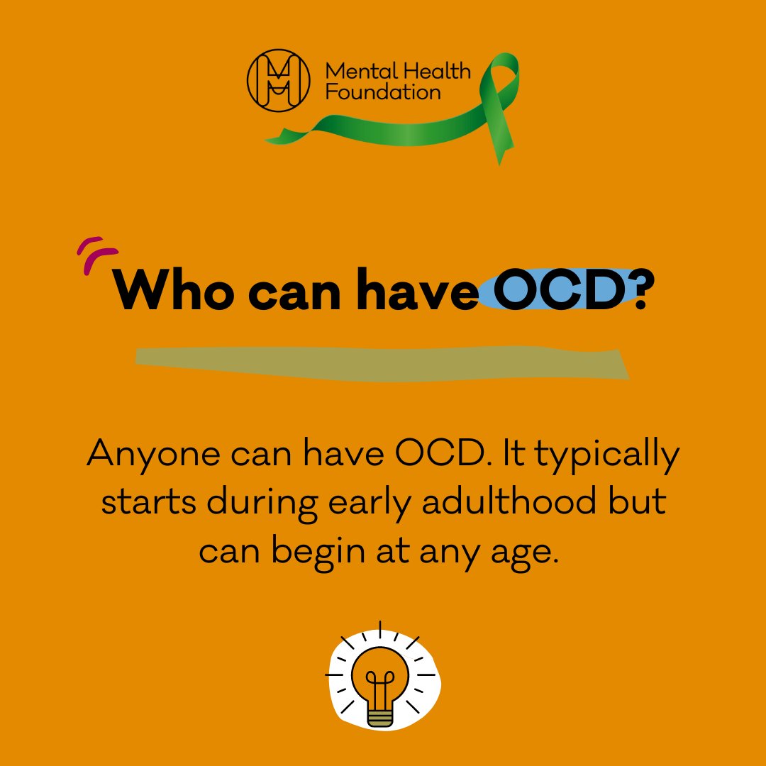Who can have OCD? Anyone can have OCD. It typically starts during early adulthood but can begin at any age. #OCDAwarenessWeek [2/9]