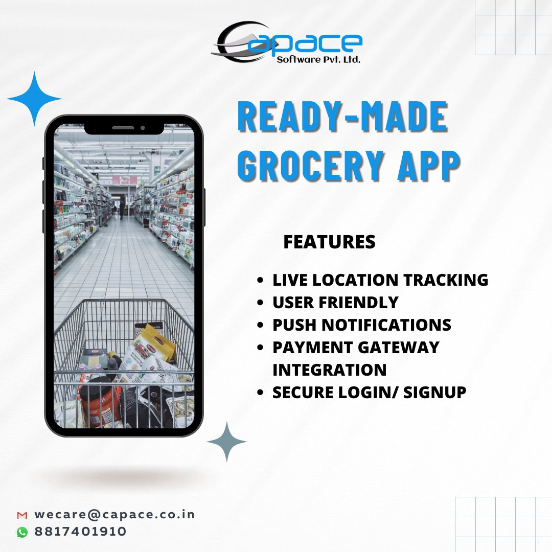 capacesoftware's tweet photo. On-Demand Grocery App Development Company in India. we developing an on-demand grocery delivery app & web for startups and businesses.
contact us on wecare@capace.co.in
/Whatsapp me @ 8817401910
#webdevelopment #webdesign #capace #ecommerceapplication #capacesoftware https://t.co/WiDOBi7RLg