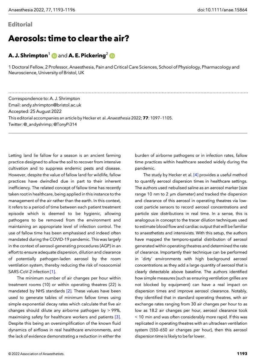 🔐Aerosols: time to clear the air? @_andyshrimp and @TonyPi314 agree that as new healthcare facilities are built, natural ventilation should be a key component of the design process for all locations, not just centred around operating theatres. 🔗…-publications.onlinelibrary.wiley.com/doi/10.1111/an…