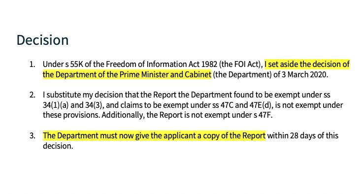 MrRexPatrick's tweet photo. #BREAKING: After a two and half year battle, the #FOI Commissioner has found that the ‘Gaetjens #SportsRorts review’ into whether @senbmckenzie breached the ‘Statement of Ministerial Standards��� is NOT a Cabinet document and must be released to me within 28 days. #auspol https://t.co/VW6l6eoGMg