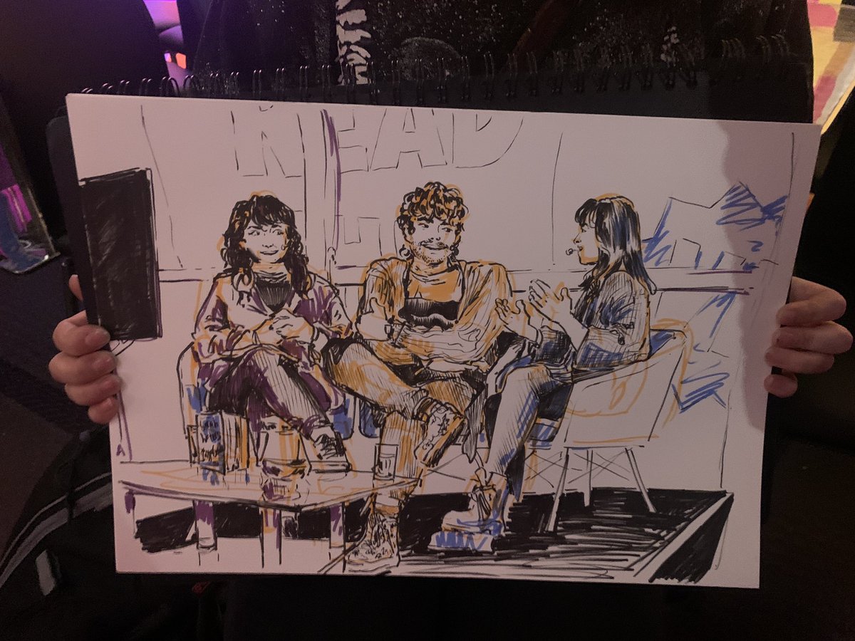 BSBookPod's tweet image. Wow, @CheltLitFest, we love you to bits.

Thank you so much to Voicebox and @RowanHLB for being a part of such a special night, and thank you to everyone who came along!! WE DEMAND A THOUSAND MORE LIVE EPISODES

All love to @schielbou for her incredible art capturing the night 💗