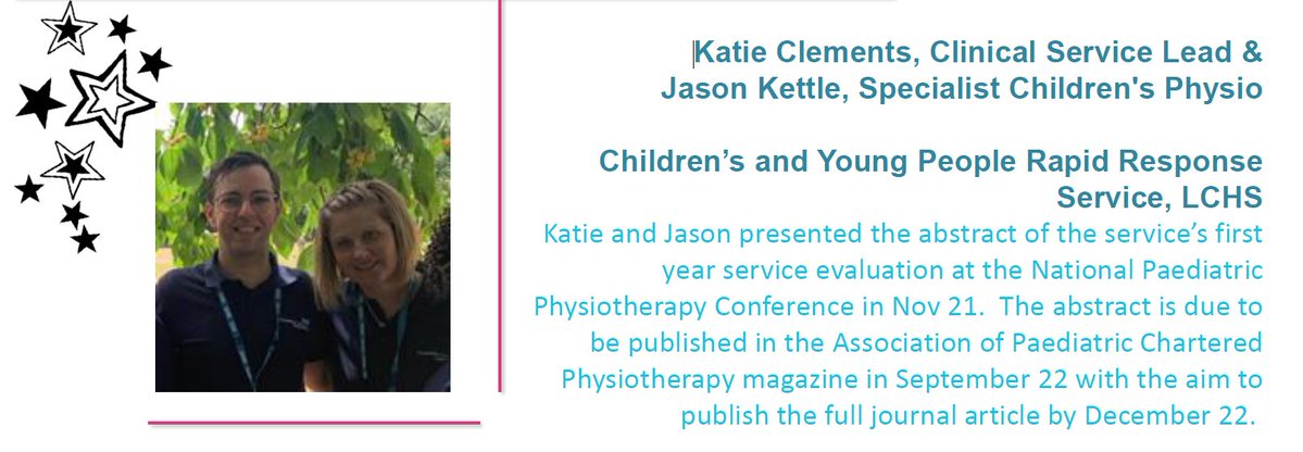 Next AHP Stars - Katie and Jason from the Children's Rapid Response Service for presenting the abstract of the service first year at the National Paediatric Physiotherapy Conference #ProudToBeAnAHP #AHPsDay2022