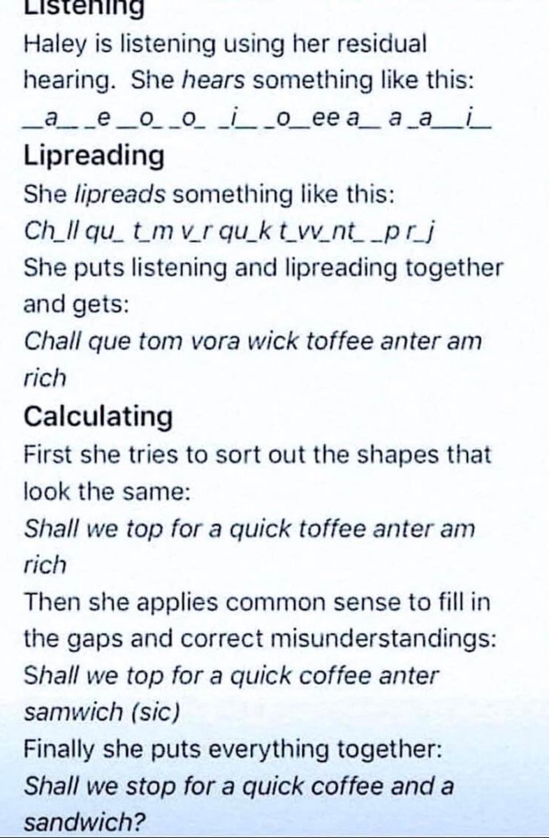 DFA_Psychology's tweet photo. When a Deaf person is in verbal conversation, there’s a lot going on. Remember that the person is doing this work to help hearing people feel comfortable in an audial world. #deaf #Deaf #socialjustice #MentalHealthAwareness https://t.co/qpMy5JxnGD