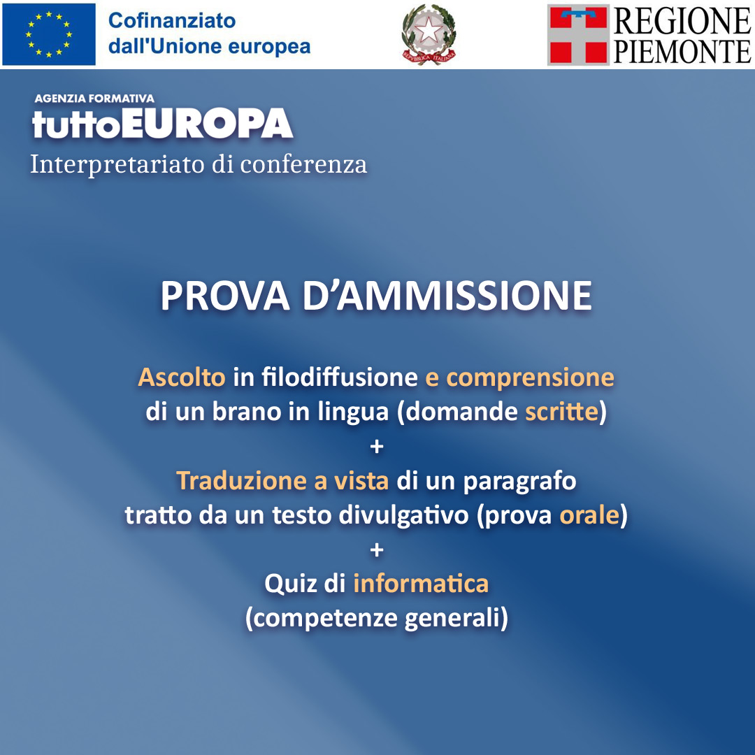 Nella prova d’ammissione per gli aspiranti interpreti le orecchie hanno (giustamente) un ruolo importante👂
La prima parte consiste nell’ascolto e comprensione di un brano; la seconda nella traduzione a vista di un breve testo; e poi, naturalmente, c’è il quiz di informatica. 💻
