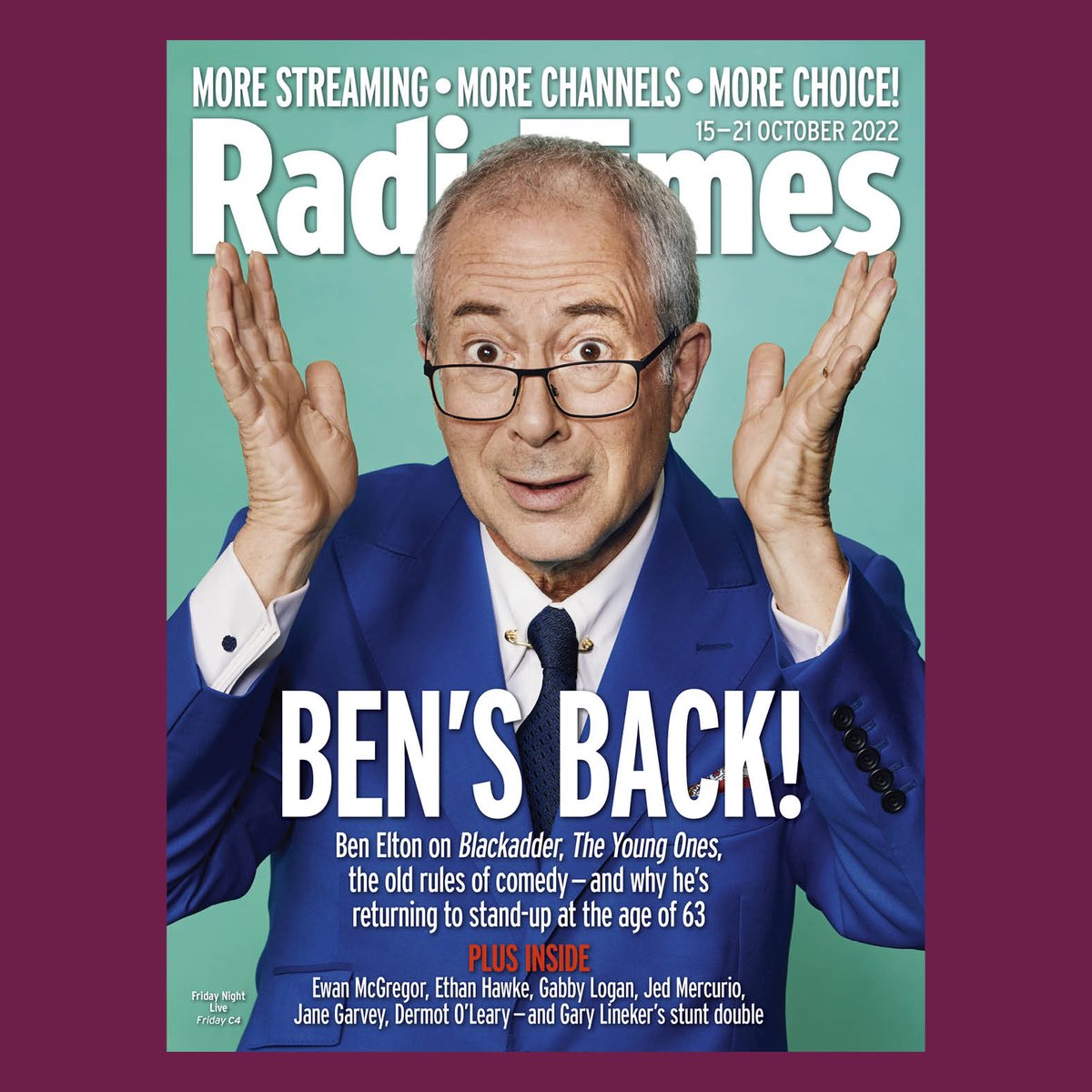 RadioTimes's tweet photo. This week's #RadioTimesCover star Ben Elton considers how comedy has changed, says he was never a left-wing firebrand and laments the fact that being nice means he was too quickly written off as uncool.
Available in stores now!
#FridayNightLive #BenElton #RadioTimes https://t.co/tsfUF1L9Yx