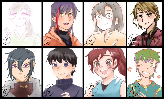 いいねした人の絵柄を真似するタグです!!
遅くなってすみません!!自分絵残りすぎて描き分けできてないです。🤦‍♀️
ジャンルでバレそうだったので、相互さんを私の想像で描いてみました。
色んな描き方や塗り方を勉強できたので楽しかったです!!゛自分だって当てられた人は凄いです!!!🤦‍♀️ 