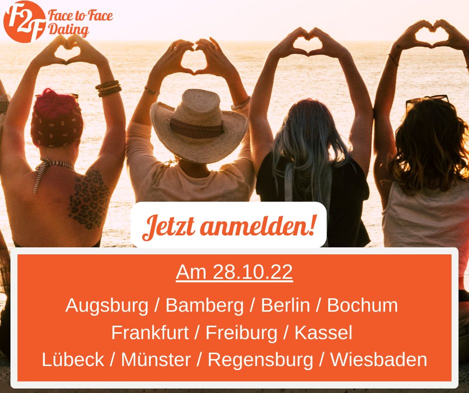 F2Fdating's tweet photo. F2F bringt Menschen zusammen! Seit fast 10J. organisieren wir diese Datingevents und ebnen dir den Weg aus dem Singledasein in eine erfüllte Beziehung. https://t.co/yg8C3dXShv
#Berlin #Frankfurt #Freiburg #Kassel #Münster #Wiesbaden #Augsburg #Bamberg #Bochum #Lübeck #Regensburg https://t.co/ogH9PXSdlr