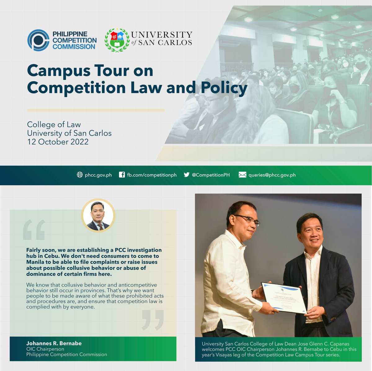 CompetitionPH's tweet photo. HIGHLIGHTS: @CompetitionPH takes on special topics on Competition Law and Economics for law students of @uscphilippines in Cebu City.
Thank you, USC Cebu and Dean Glenn Capanas!
#CompetitionMatters
#CompetitionPH
#PartnersForCompetition
#PCCxUSC_Cebu https://t.co/ONj4QA7u76
