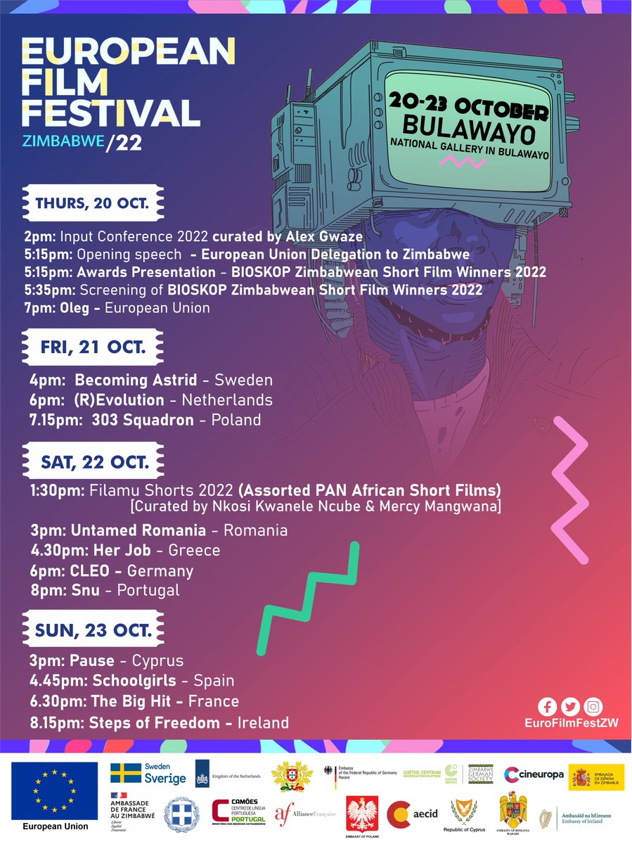 Its that time of the year again... The European Film Festival will begin on the 20th to the 23rd October in Bulawayo at the @byogallery #eurofilmfestzw - Bulawayo programme.