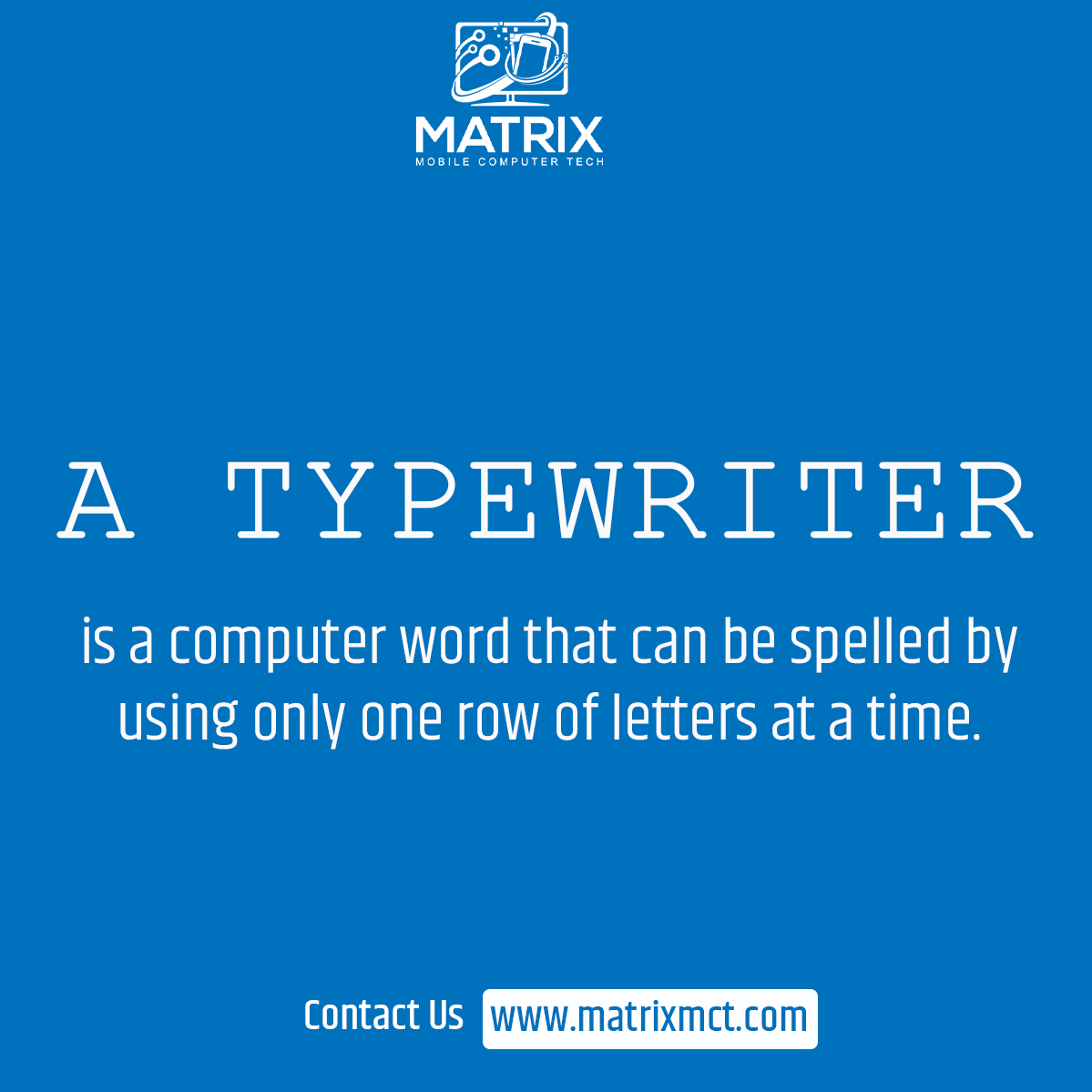 matrixmct's tweet photo. Comment down more facts if you know.

Visit: https://t.co/U5FpgI04Ep

#matrixcomputertech #typewriter #type #typewritter #DidYouKnow #DoYouKnow #DYK #facts #didyouknowthat #didyouknowfacts #didyouknowdaily #informationtechnology #information #onlineappointment #usa https://t.co/RO8yvwbomf