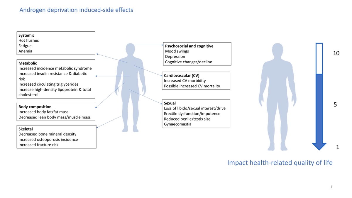 ReneeBultijnck's tweet photo. (2/20) 
💉💊Hormone therapy (or #ADT) is one of the cornerstones in the treatment in men with locally advanced and metastatic #prostatecancer. Despite survival improvement, side effects occur and impact health-related quality of life #HRQoL
What can we do to combat this ?🤔⬇️ https://t.co/V2Rqprrygk
