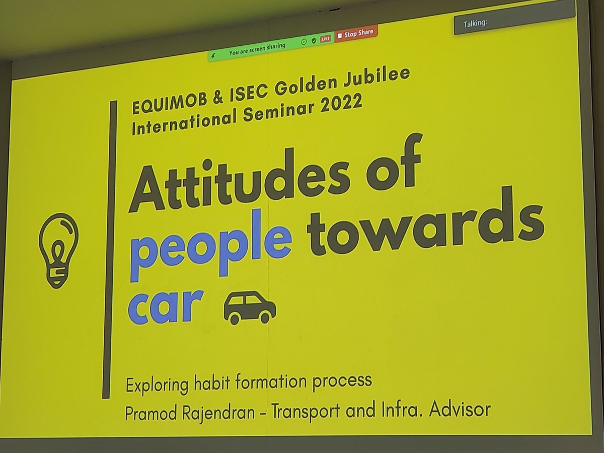 Day 2: Presentation on 'Perception reform of commuters toward public and private toward public and private transport post COVID-19- Unlearning methodical travel behaviour' by Pramod Rajendran, GIZ, India #inclusivemobilities #transportmodes @ISECBengaluru @SGPL_UU @equimob