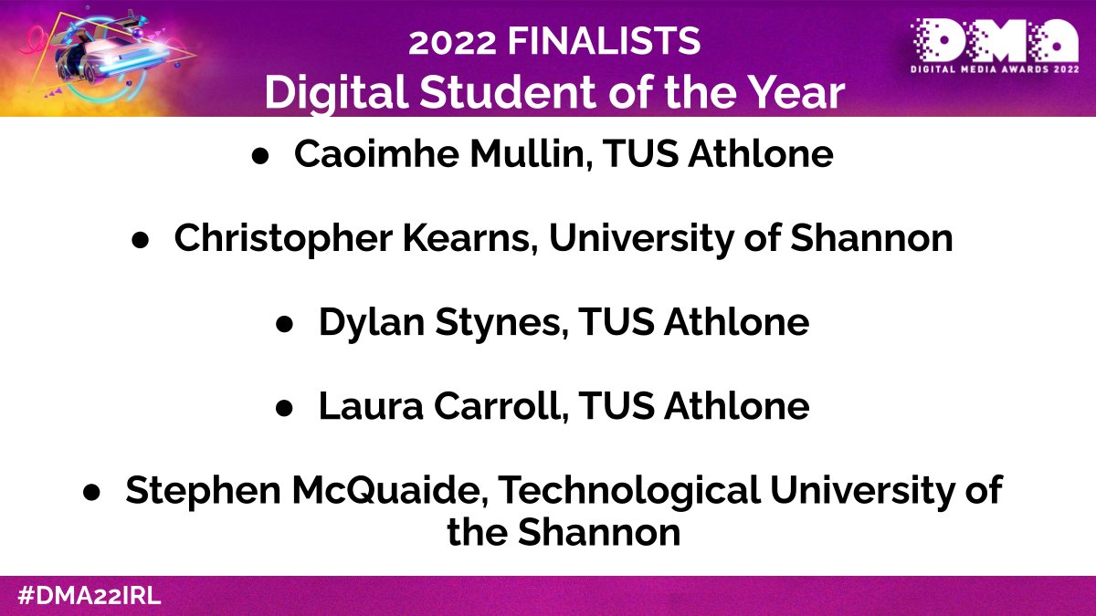 digitalmedia_ie's tweet photo. We are delighted to announce the finalists for Digital Student of the year! @dpdireland @ganlys
#DMA22IRL #Digital #Studentoftheyear #Student https://t.co/sTvr09FRkP