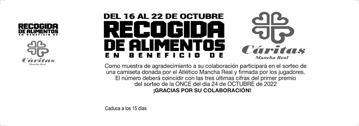 atmanchareal's tweet photo. RECOGIDA DE ALIMENTOS | 🤲🏻

📅 Domingo 16 Octubre

⌚ 12 h

🏟️ La Juventud

Recogida de alimentos en beneficio de CÁRITAS.

Se sorteará una camiseta del @atmanchareal firmada por los jugadores entre las personas que colaboren con alimentos. 

¡Gracias por vuestra solidaridad!💚💜 https://t.co/1R1GOpWkab