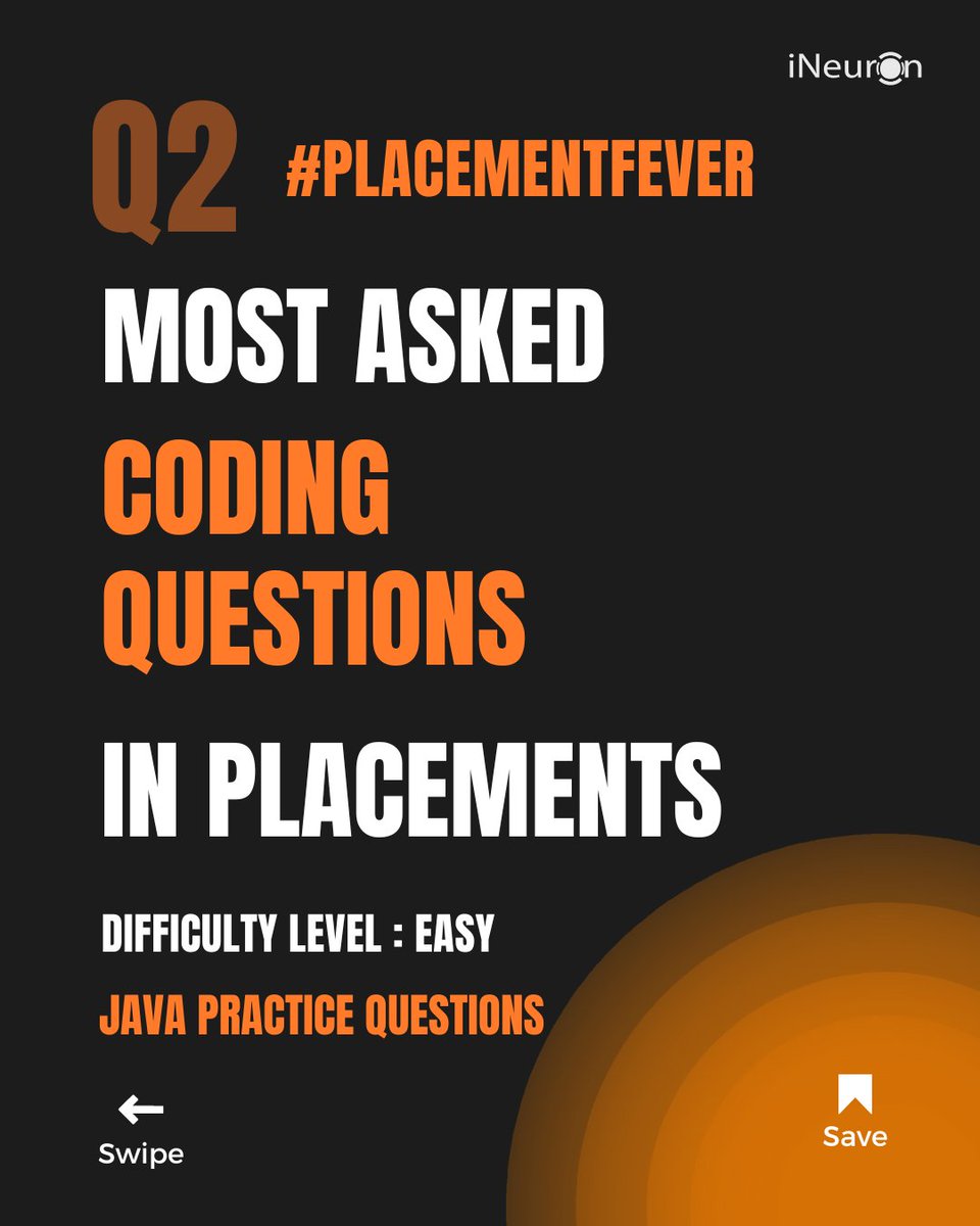 ineuron_ai's tweet photo. Most Asked Question in Placement > Java Practice questions > Difficulty level: Easy
#placementfever
:
Comment your Final Output!
#ineuron #placement #java #programming #jobready #easylevel #coding #comment #share https://t.co/mz5VSY7s5A