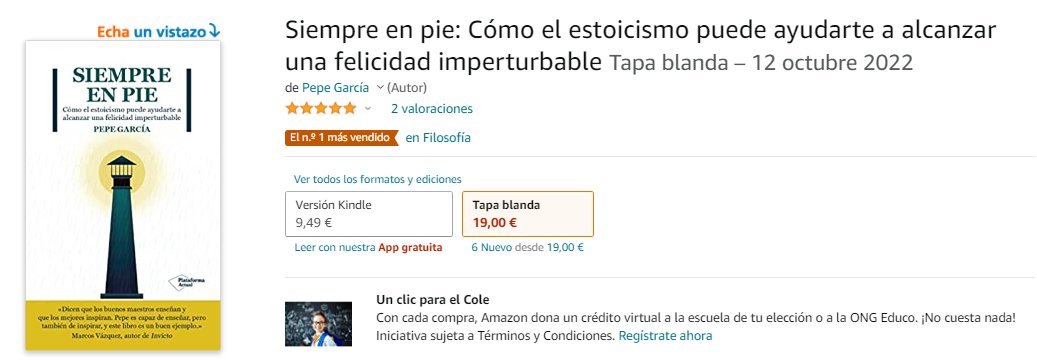 El Estoico (Pepe García)  Estoicismo en español on X: Siempre en Pie ha  alcanzado el nº1 más vendido en la categoría de Filosofía en . Como  dirían los estoicos, es un